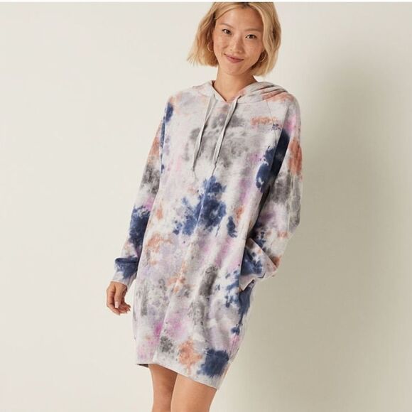 NWT Victoria's Secret Pink Sweatshirt Dress Hoodie with pockets‎ sz med tie dye - Picture 1 of 12